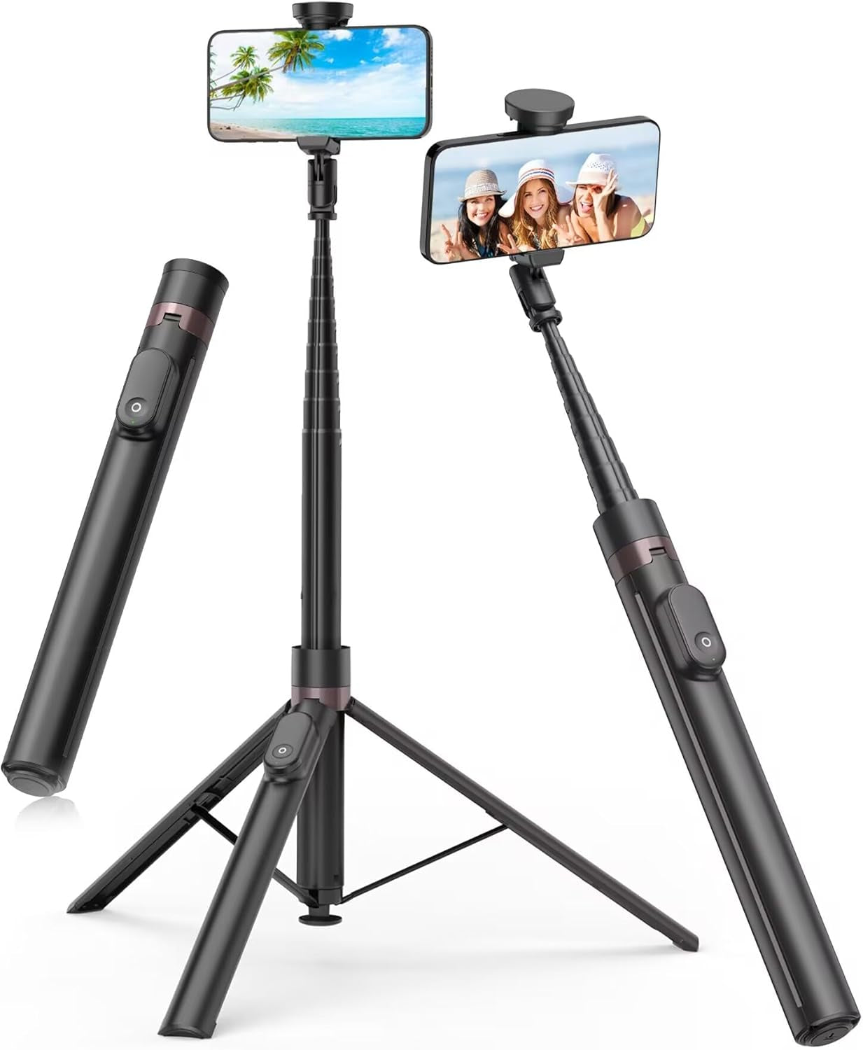 66" Automatic Tripod,Auto-Open Phone Tripod Stand with Magnetic Rechargable Remote,Selfie Stick Tripod 360° Vertical & Horizontal Rotatable,Stable Travel Tripod for Iphone/Android(Black)